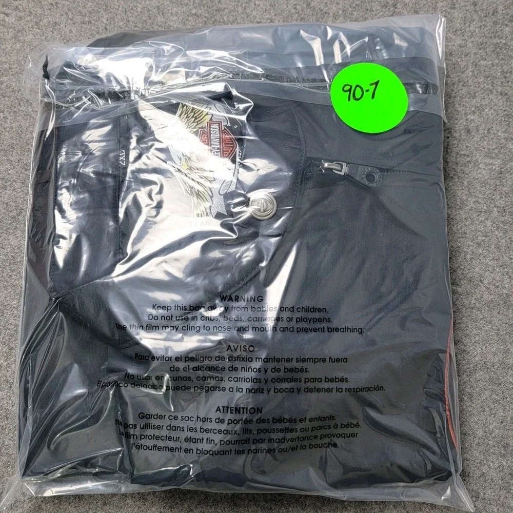 Harley-Davidson Mens Nylon Racing Jacket Black 2XL Striped Biker Eagle Logo - Picture 14 of 14